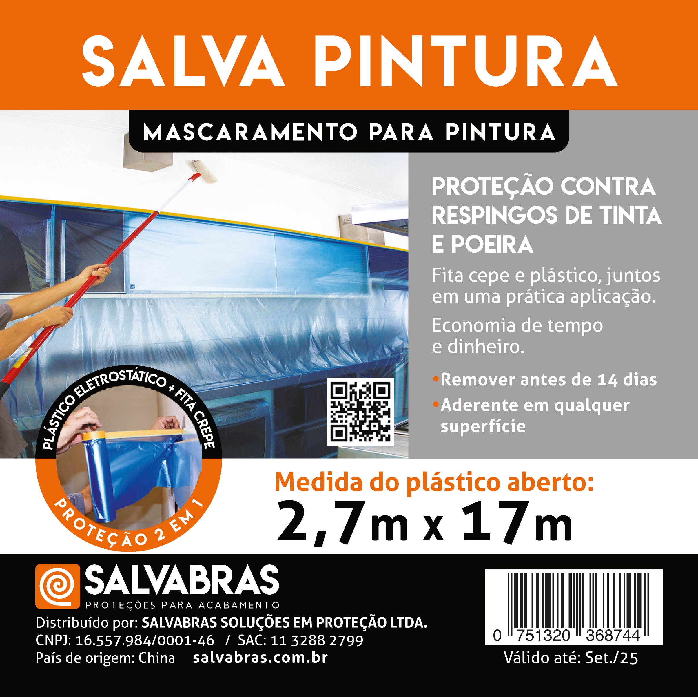 Nylon Con Cinta SalvaPintura Con Dispensador 2.70 mt x 17 mt